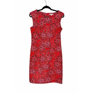 DB Est 1962 Red Floral Sheath Shift Dress 8 Sleeveless Stretch Garden Party